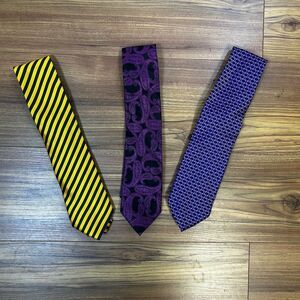 Mens Silk Tie Lot of 3 Zianetti Adolfo St Patrick Purple Yellow Paisley Striped